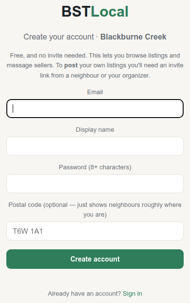 The create-an-account form